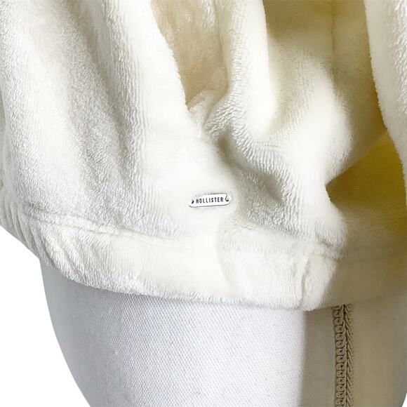 Hollister Cream Microfleece Fleece Hoodie Sweatshirt Pockets XS - Picture 5 of 9